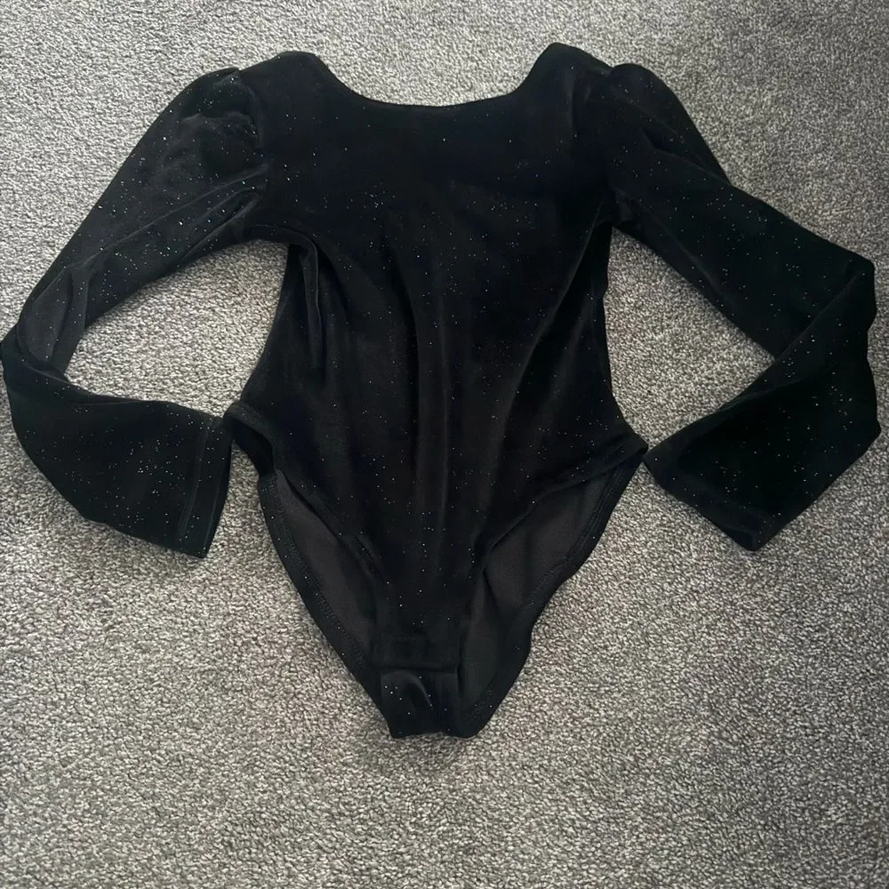 Zara Sparkly Black Kids Velvet One Piece Bodysuit Sz 8